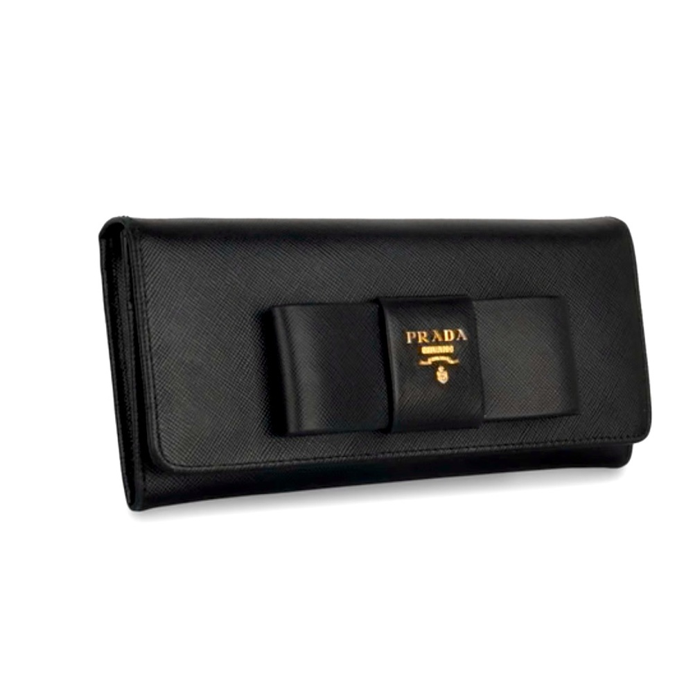 Prada Black Saffiano Leather Flap Continental Wallet